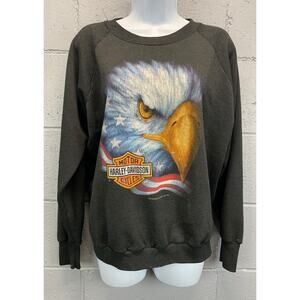 Vintage 1990s Harley Davidson 3D Emblem Eagle Raglan Sweatshirt Flag Size Med